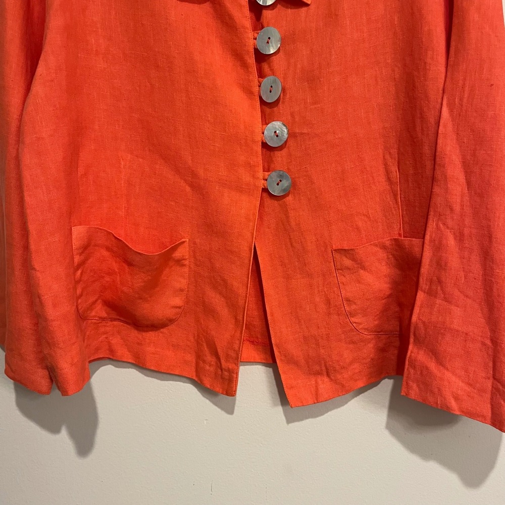 Habitat Jacket Topper Blazer 100% Linen Flax Orange Coral Mother of Pearl Medium - Picture 4 of 7
